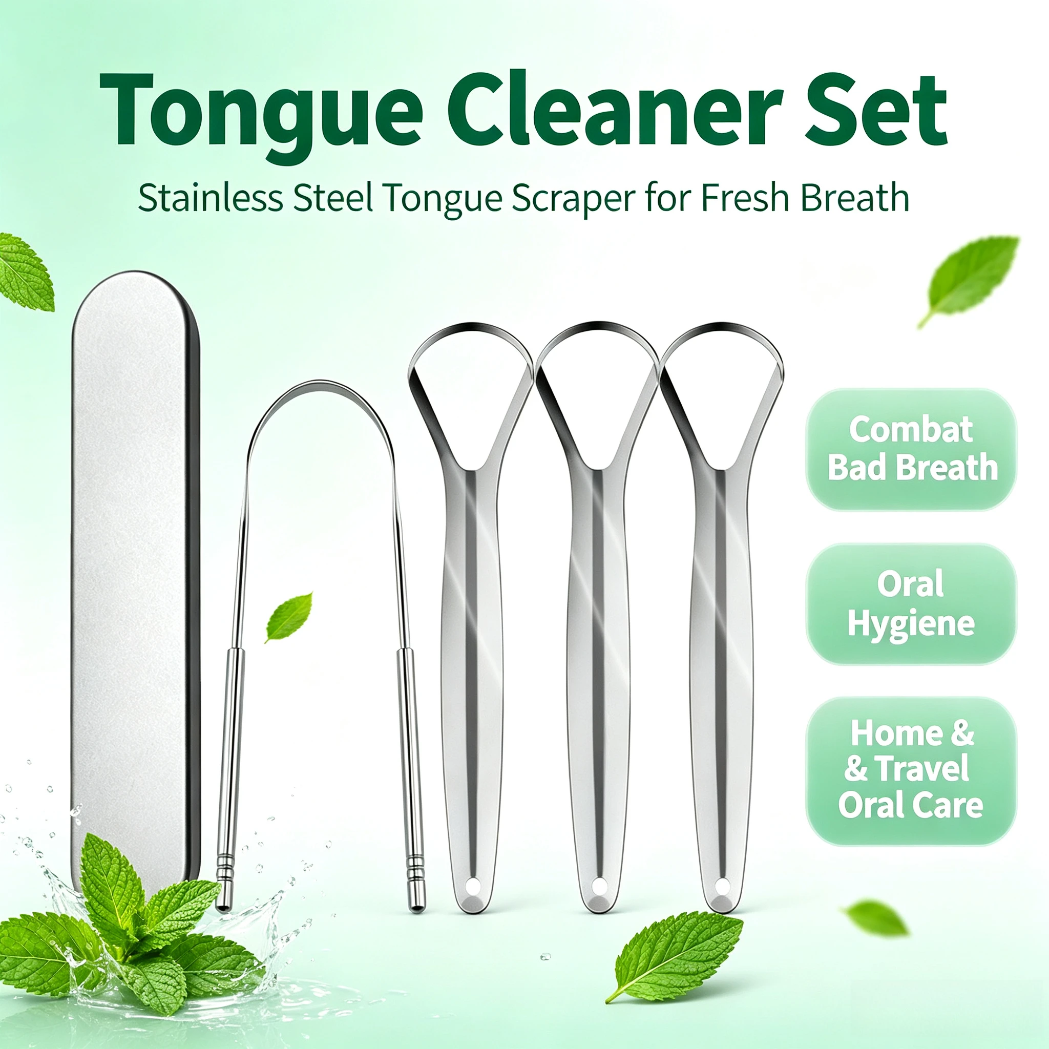 4Pcs Stainless Steel Tongue Scraper for Oral Hygiene,Tongue Cleaner Effectively Combats Bad Breath and Improves Breath Freshness