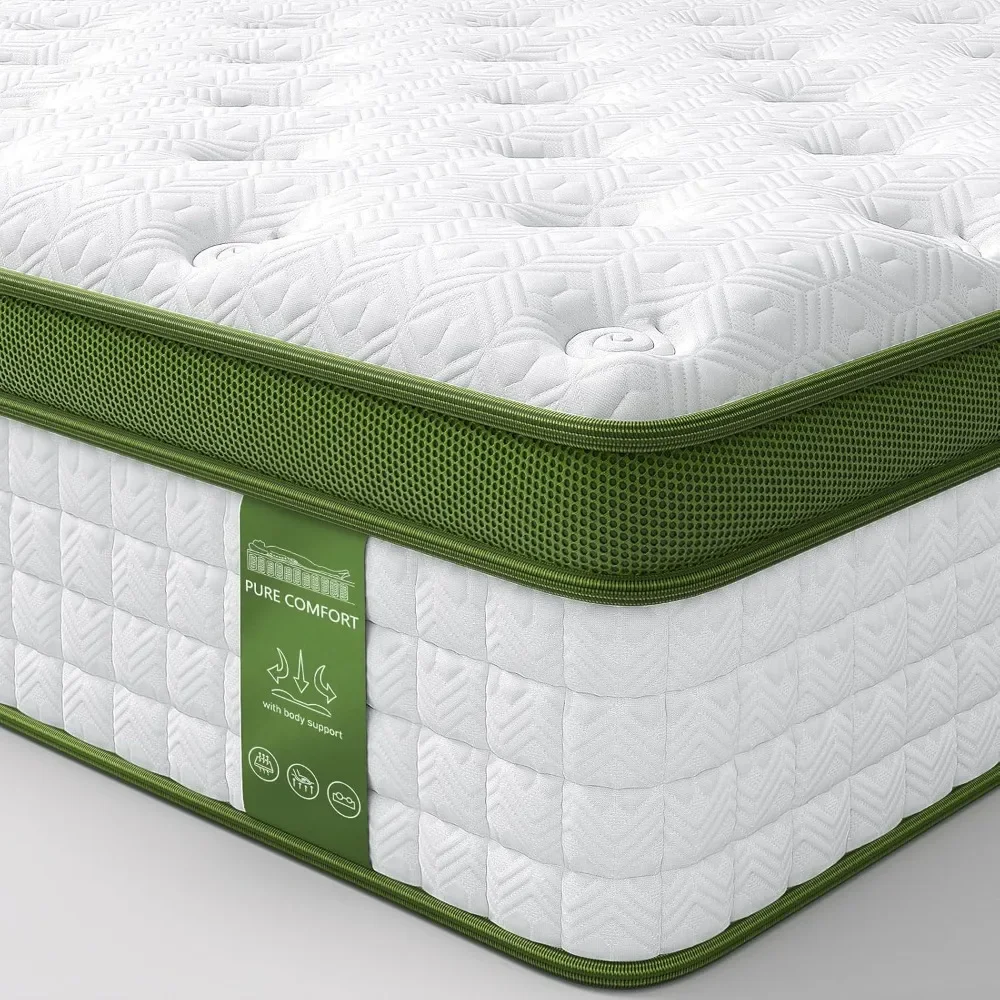 King Mattress with Gel Memory Foam and Pocket Springs, Pressure Relief & Motion Isolation, No Odor, 14 Inch Hybrid Mattress