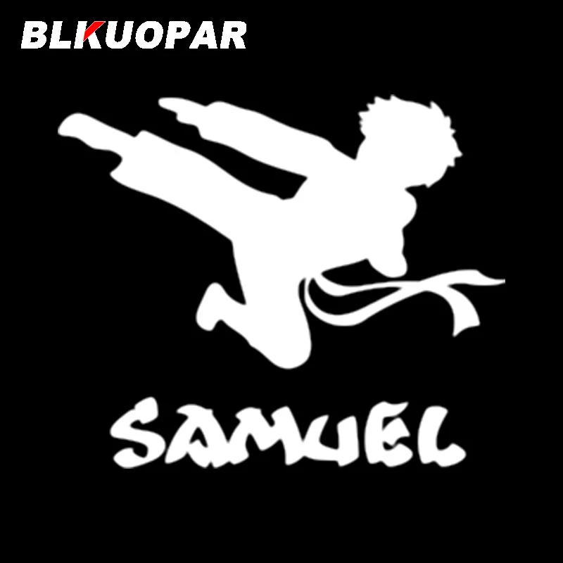 BLKUOPAR ليتل بوي يطير ركلة الكاراتيه قصيرة الشعر الإبداعية ملصق انسداد خدش يموت قطع الثلاجة المحمول باب السيارة حامي