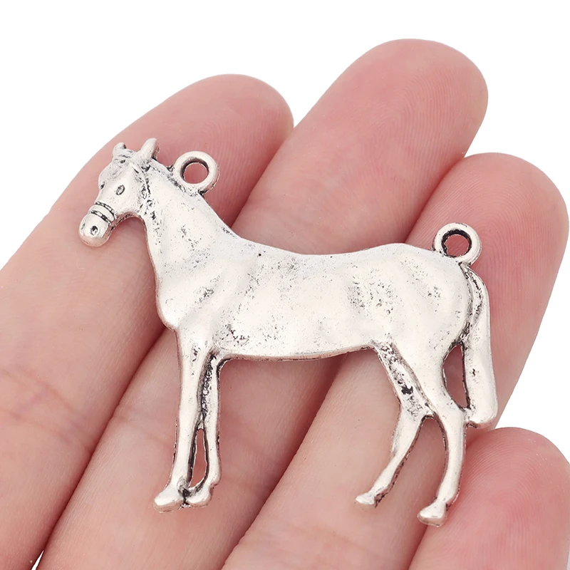 5 x Tibetan Silver Large Hammered Horse Charms Pendants for DIY Necklace Jewelry Making Findings Accessories 49x42mm