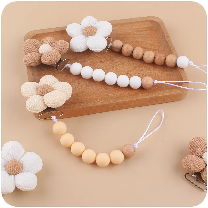 Baby Accessories Newborn Products Chain Pacifier Clip Burlap Flower Anti Drop Chain Pacifier Teether Clip Silicone Children Gift