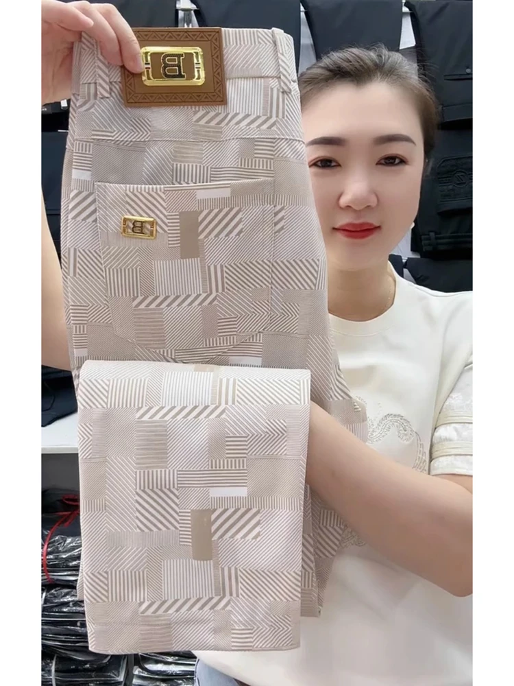 

High-End Summer Thin Ice Silk Qui-Dry Straight Leg Pants Men's Luxury Busin Casual Trousers Trendy Print Slimming Small ...