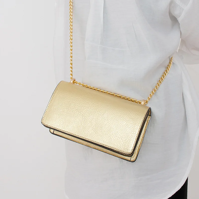 Women\'s Litchi Leather Shoulder Bag with Chain Classic Gold Clutch Cleanfit Style Sold Color Mirror Purse for Party Wholesale