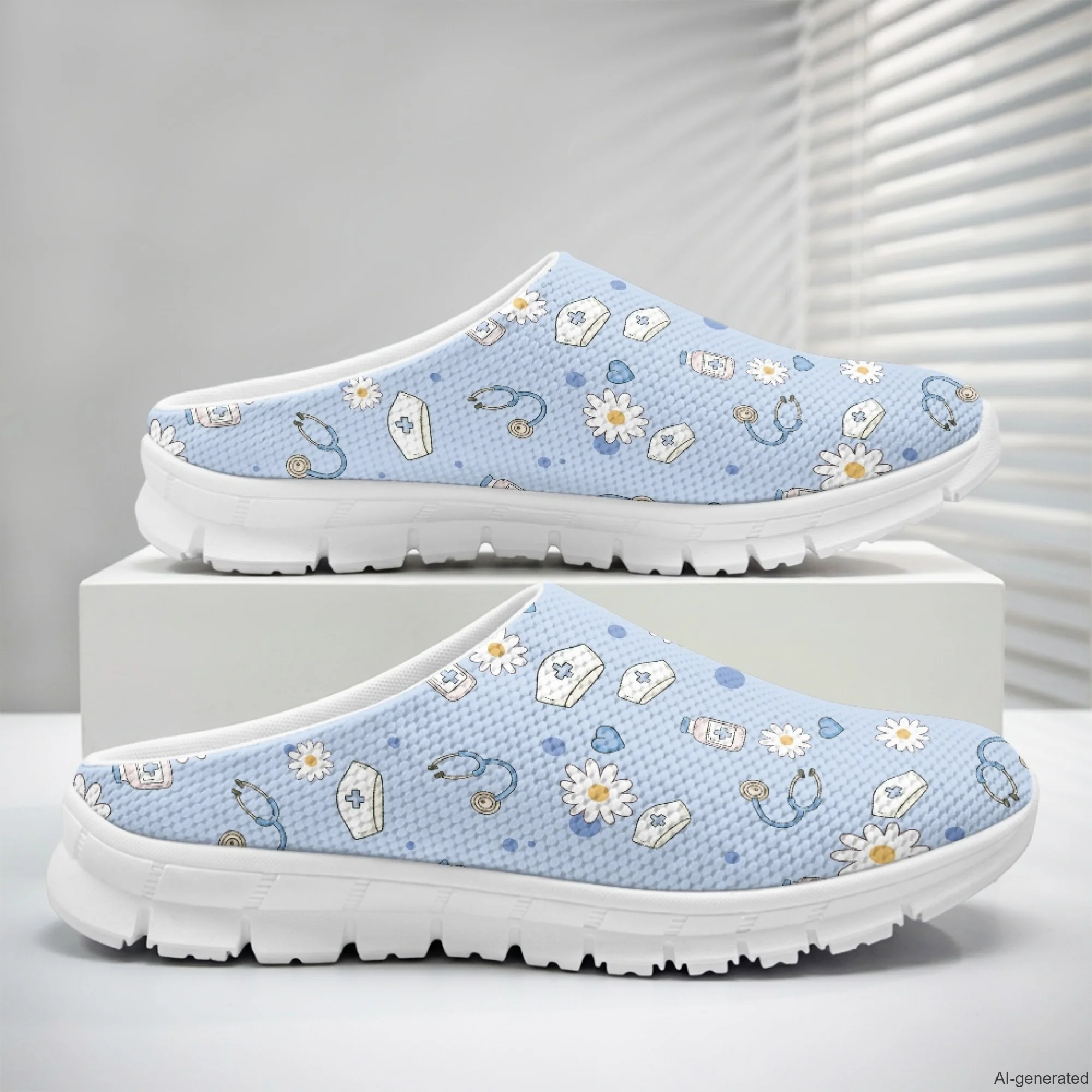 XIXIRIMIDO Casual Shoes Medical Pattern Nurse Shoes Versatile Sports Women's Slippers Breathable Mesh Men's Walking Shoes 35-48