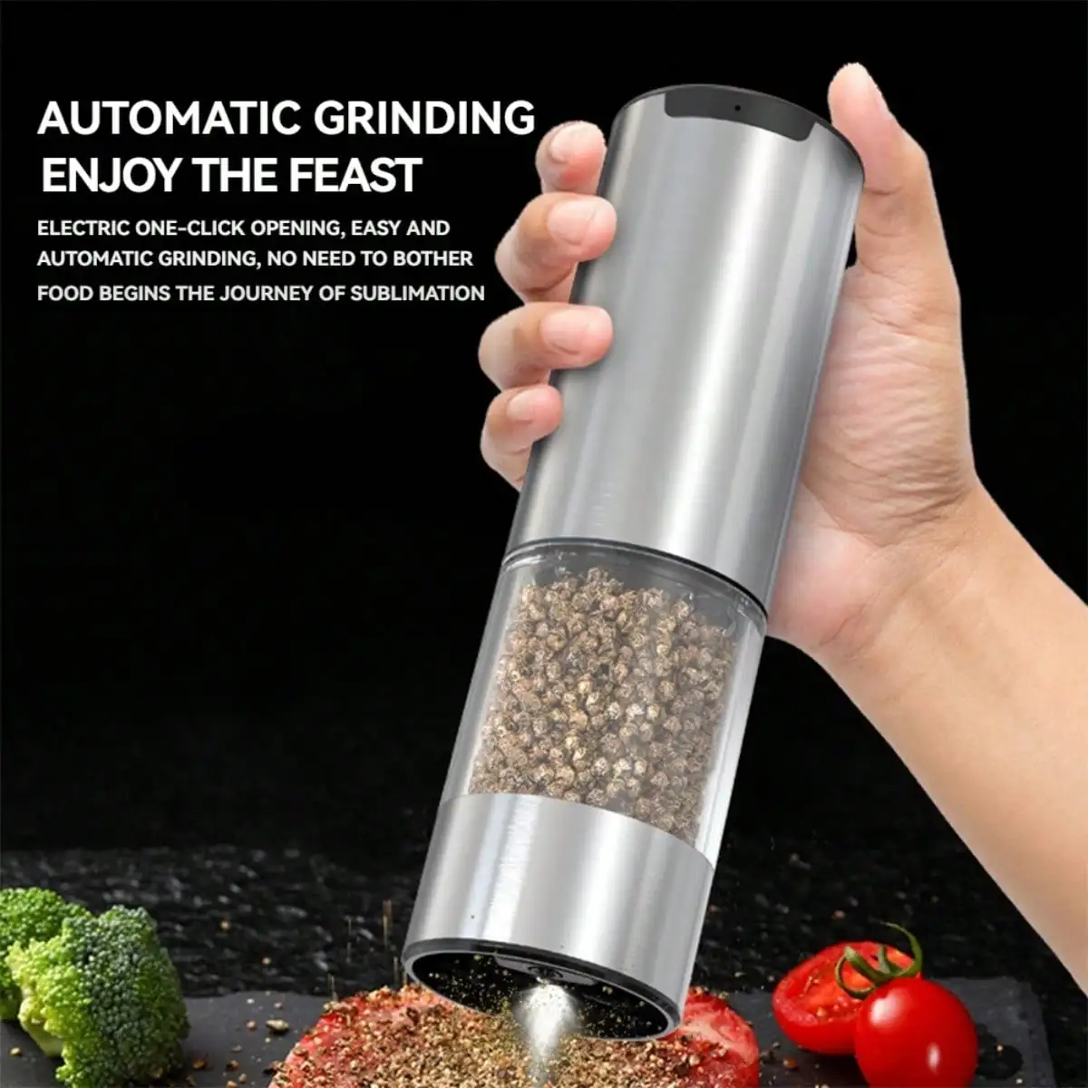 Upgraded high-capacity electric salt and pepper grinder set,rechargeable,equipped with 6 adjustable roughness grinders，2 Pack-S1