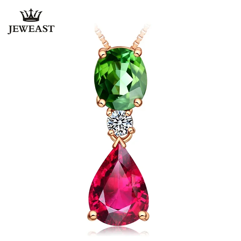 Natural red/green tourmaline 18K Pure Gold Pendant Real AU 750 Solid Gold  Upscale  Classic Fine Jewelry Hot Sell New 2025