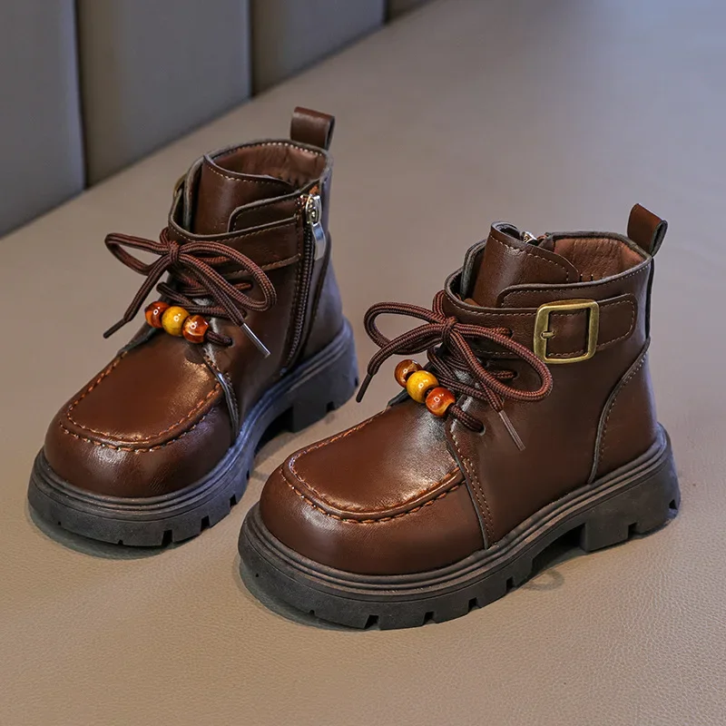 

Осенне-зимние детские полусапожки на платформе, коллекция 2024, модные ботильоны в британском стиле для девочек, детские школьные ботинки с бисером на боковой молнии