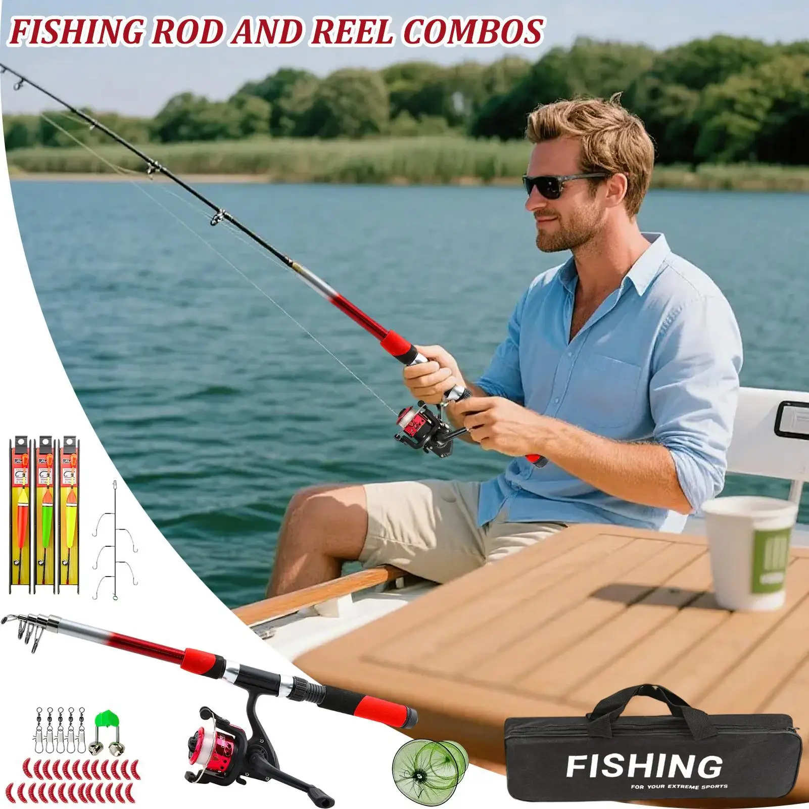 Rod And Reel Combo Telescopic Portable Fish Accessories With Carrying Case Fishing Rod And Reel For Boating Trolling Offshore
