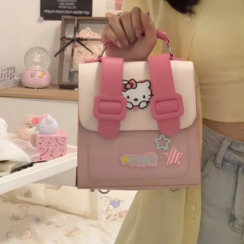 MINISO Pink Hello Kitty Backpack and Shouler Bag for Women Fashion Luxury Brand Mini Backpacks Designer Handbag PU Leather