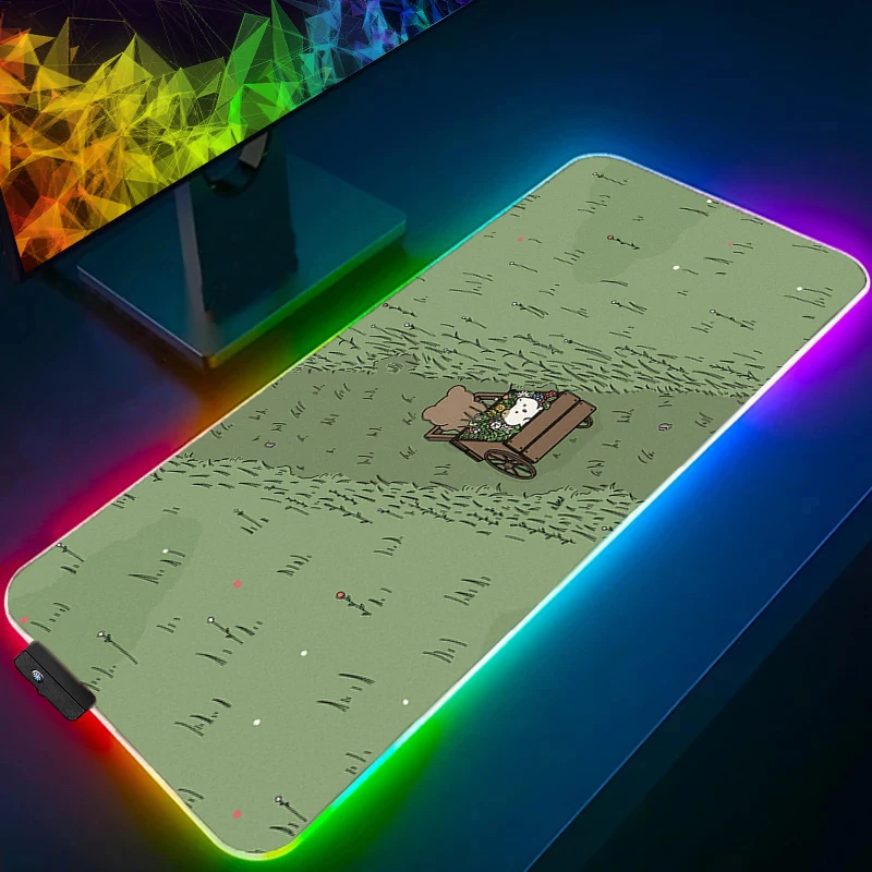 لوحة ماوس مطاطية LED للمكتب والكمبيوتر الشخصي ملحقات ألعاب لوحة ماوس RGB للكمبيوتر المحمول كارتونية ممتدة حصيرة مكتبية لوحة مفاتيح لطيفة للألعاب