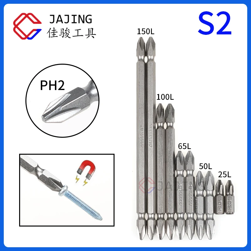 Double Head Strong Magnetic Screwdriver Bit  Hex 6.35mm Philips Phillips PH2 X 25/50/65/100/150mm