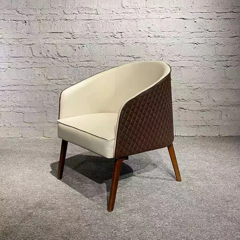High-end club business negotiation dining chair resort hotel villa restaurant chair solid wood soft bag single sofa chair
