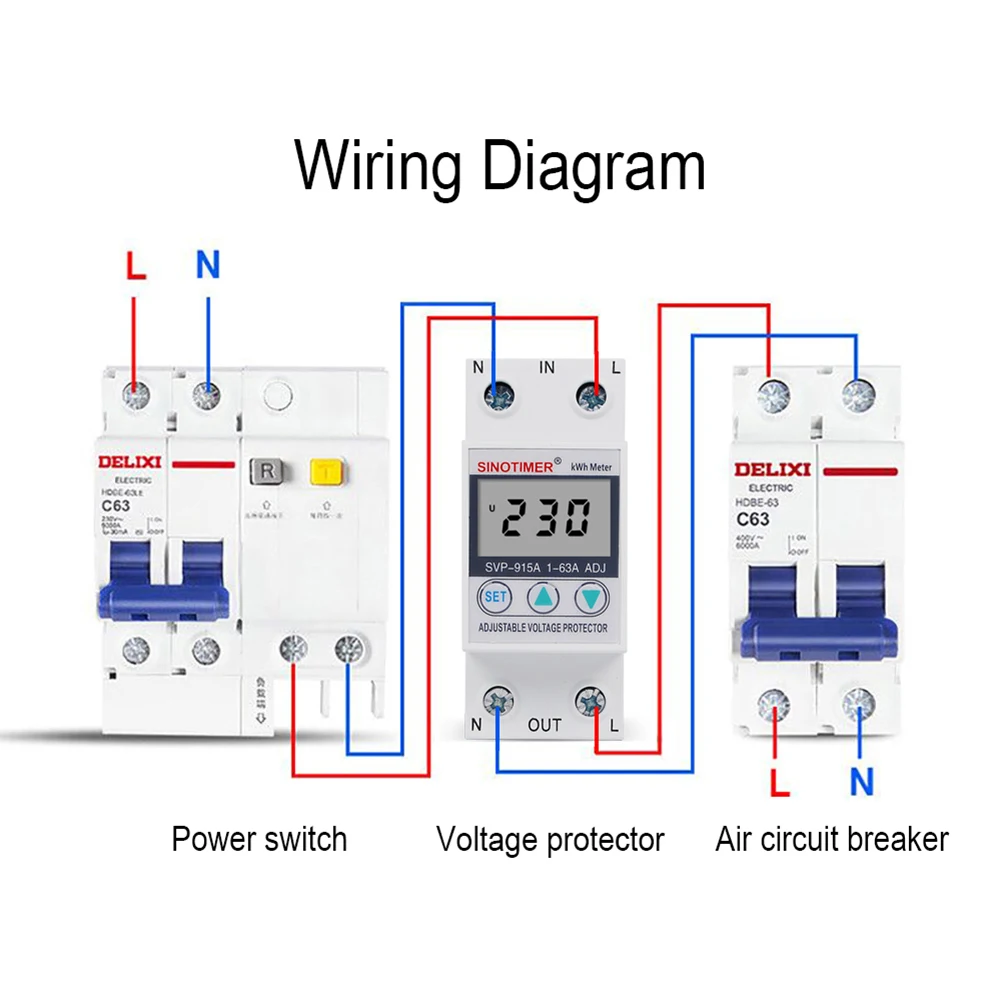 

230VAC Surge Protector Current Stabilizer 63A/80A Automatic Recovery Voltage Protection Relay Single Phase Adjustable for House
