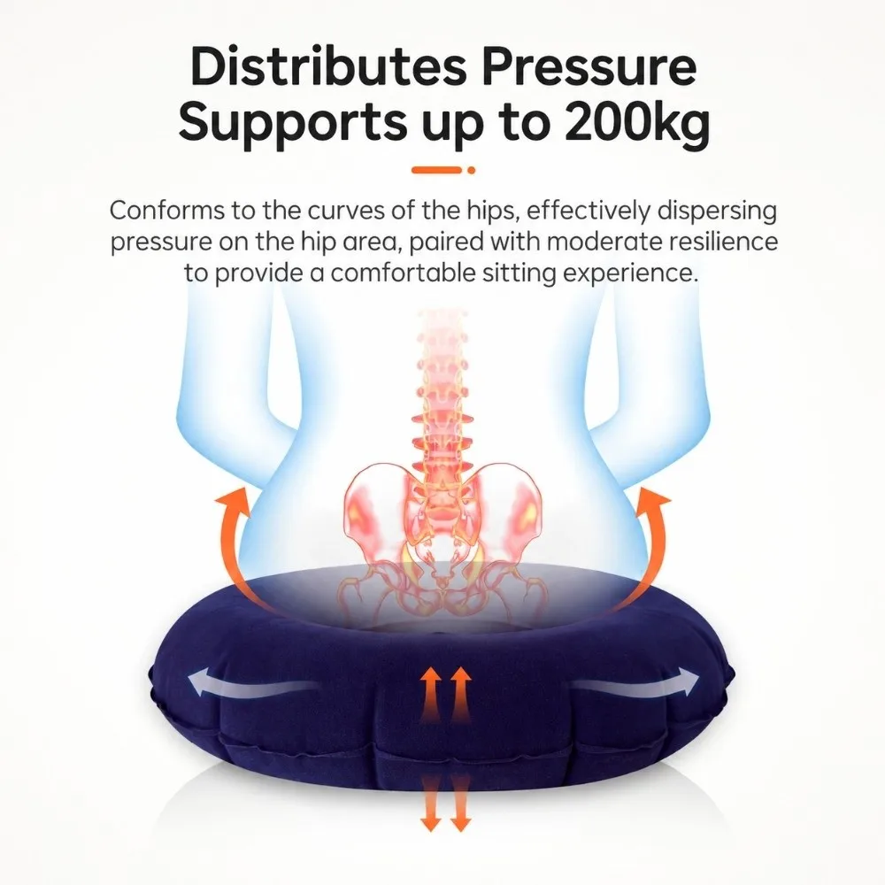 Comfortable PVC Flocked Travel U-Shaped Pillow Gluteal Support Ring-Style Inflatable Cushion Tailbone Support Bedridden Cushion