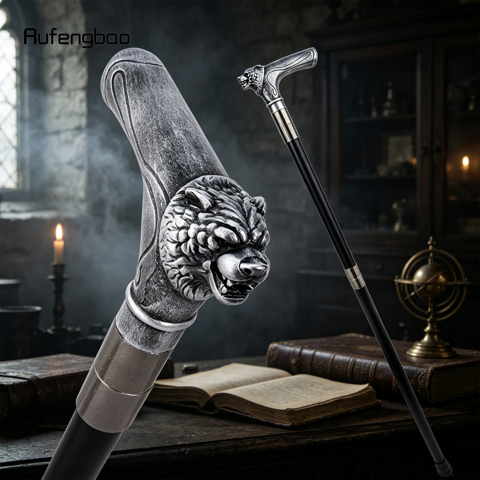 Silvery Bear Head Handle Decorative Stick Decorative Cane for Halloween for Cosplay and Parties Cane 93cm