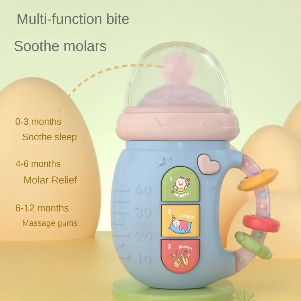 Newborn Baby Bottle Toy Teether Rattles Soothing Vocal Music Musical Feeding Bottle Toy Educational Soft Electric Comfort Bottle