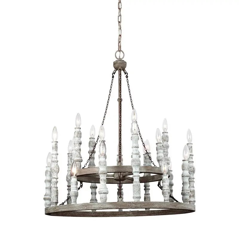 American solid wood art chandelier French living room old wrought iron double-layer dining room light bedroom decorative lamp