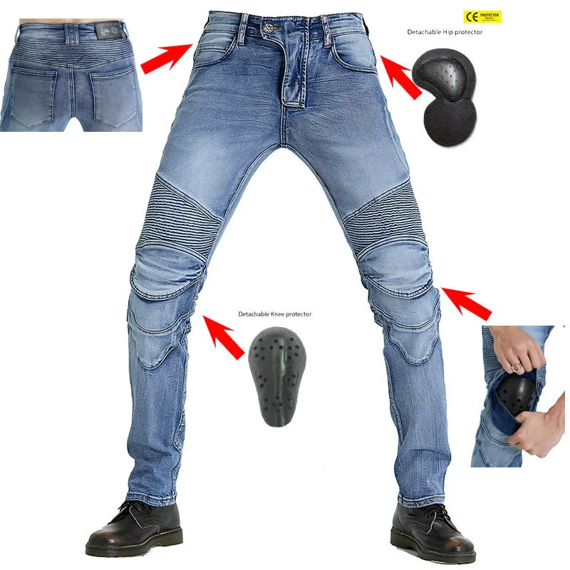 Motorcycle Washed Blue Jeans Men's Motorcycle Retro Racing Motocross Pants Racing Anti-drop Trousers Off-road Pants Windproof
