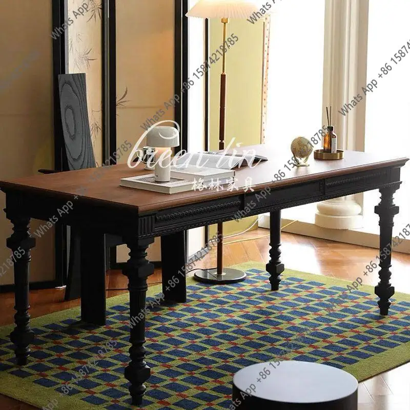 

Retro old dining table household solid wood dining table and chairs writing desk rectangular medieval engraving desk