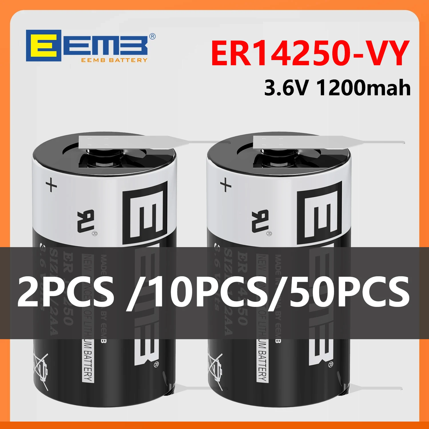 EEMB ER14250 Battery with Solder Tabs, 3.6V 14250 Compatible with LS14250 for Wireless Temperature Probe, PLC Programmer,