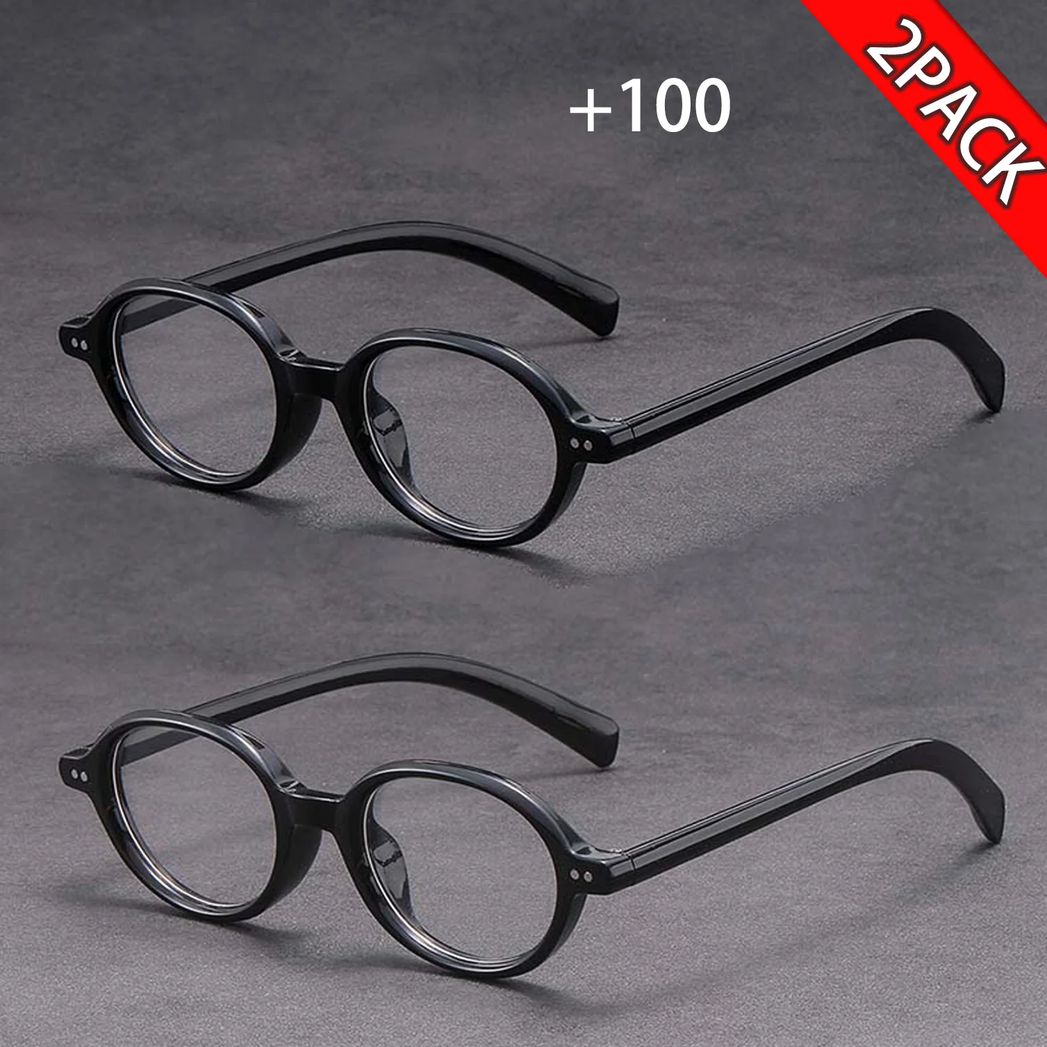 2-Pair Set Retro Round Mini Frame Fashion Reading Glasses for Daily Commuting and Travel Unisex Suitable for All Seasons