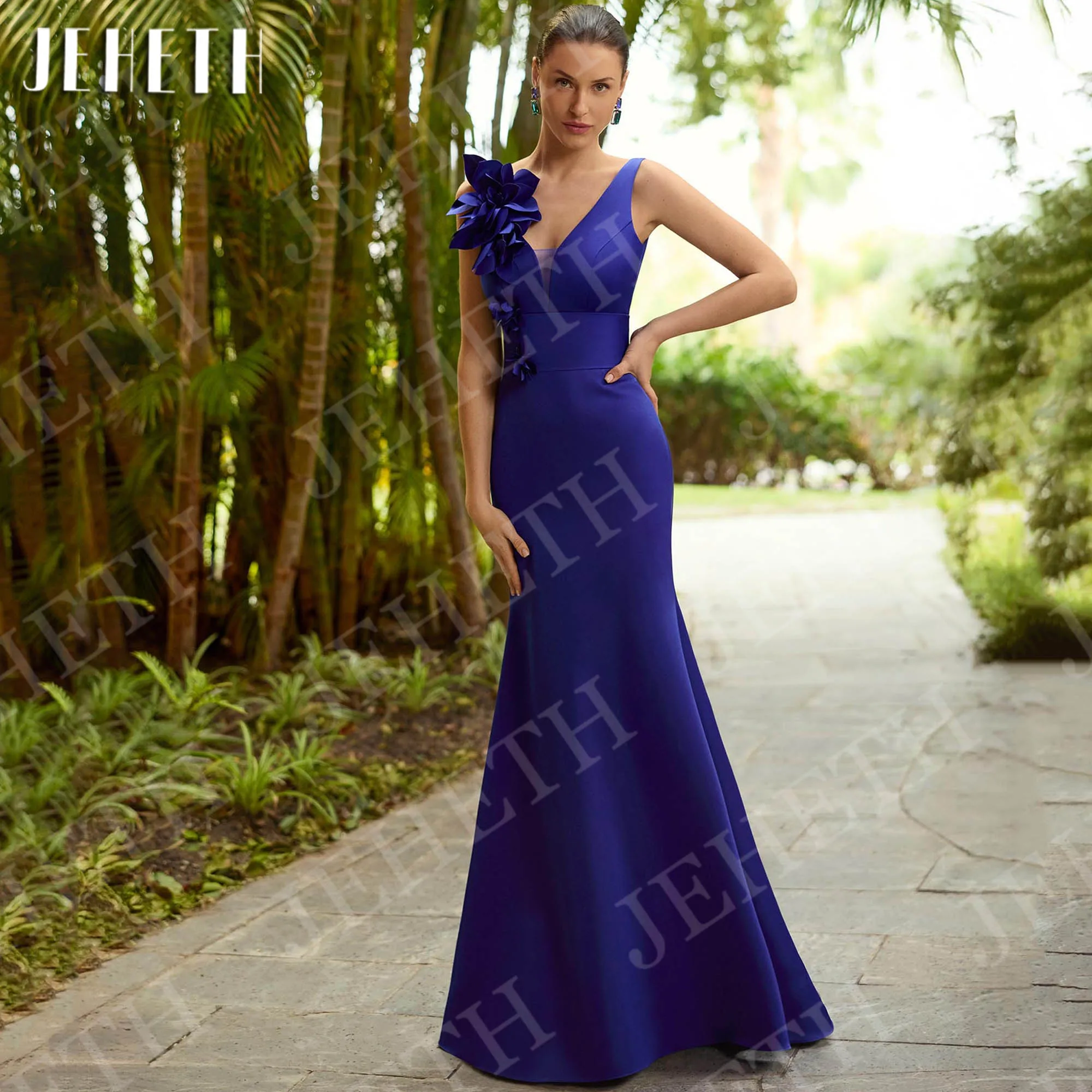 

JEHETH Mermaid Evening Dresses V Neck Floor Length Prom Elegant Satin Wedding Guest Dress Customized فساتين للمناسبات الخاصة