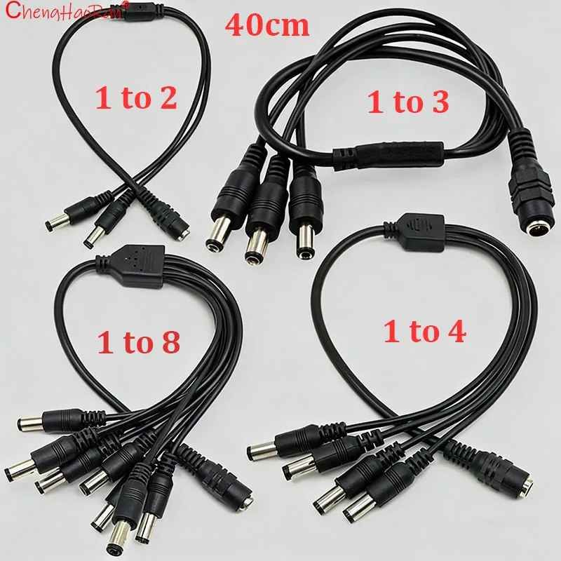 1PCS 5.5* 2.1mm DC Power Splitter Cable 1 to 2/3/4/5/6/8 Way  5V 12V Power Adapter Connector Cord For LED Strip Lights Camera