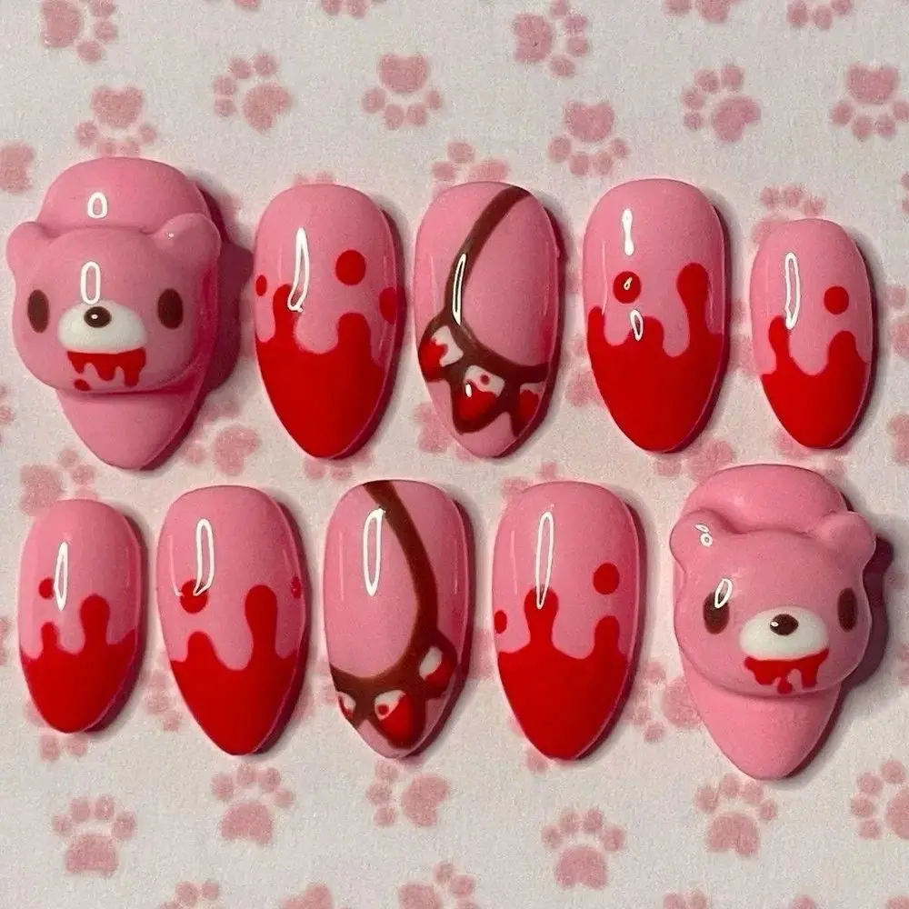 

Cute Gloomy Bear Press On Nails Short Length Hand Painted Design Cartoon Pattern Ins Style False Nails For Women Girls Easy