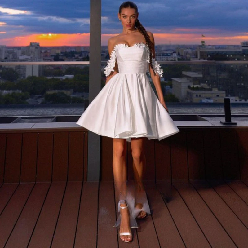 

Короткое свадебное платье с открытыми плечами для женщин, сексуальное Плиссированное атласное женское платье, изготовленное на заказ 2023