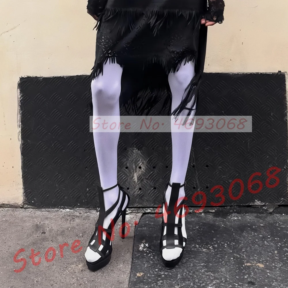 Sexy Caged Plateau-Sandalen für Damen, Schicke Kreuzriemen High Heels, Trendige Stiletto-Sandalen mit Rückenreißverschluss und Offener Spitze