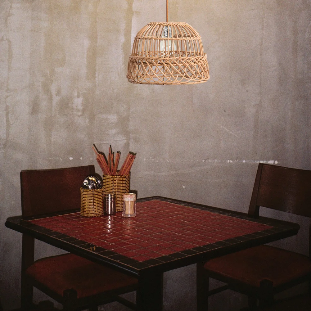 المنسوجة قلادة غطاء مصباح صغير تقليد الروطان الثريا غطاء للمطبخ بار فندق ديكور ضوء السقف استبدال #3