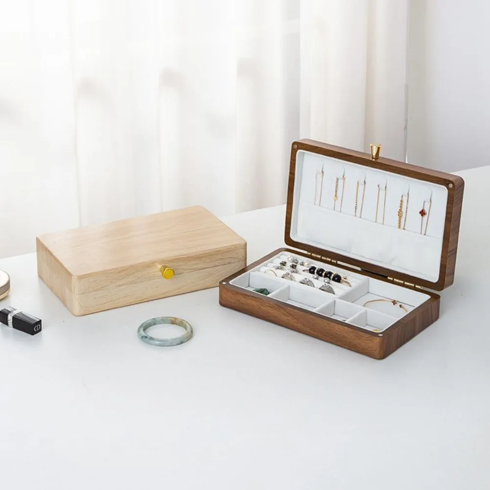 Vintage Black Walnut Jewelry Storage Box with Magnetic Suction Dustproof Bead Treasure Organizer Ring Necklace Jewelry Organizer