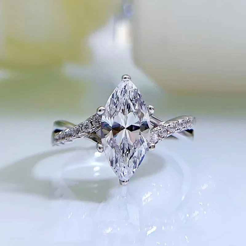 100% 925 Sterling Silver Marquise Cut Simulated Moissanite Diamond Wedding Engagement Ring Women Fine Jewelry Wholesale