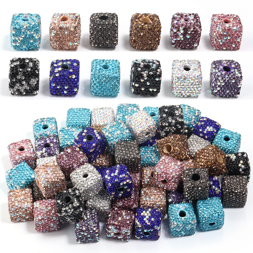 5Pcs/Lot 14x14mm Square Shaped Clay Water Diamond Beads Loose Spacer Beads For DIY Bracelet Necklace Jewelry Making Accessories