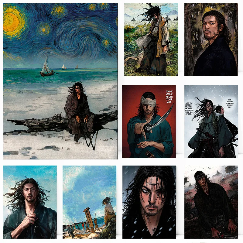 Vagabond Miyamoto Musashi Color Japanese Samurai Character Manga Poster Print Wall Art Pictures Canvas Painting Room Home Decor