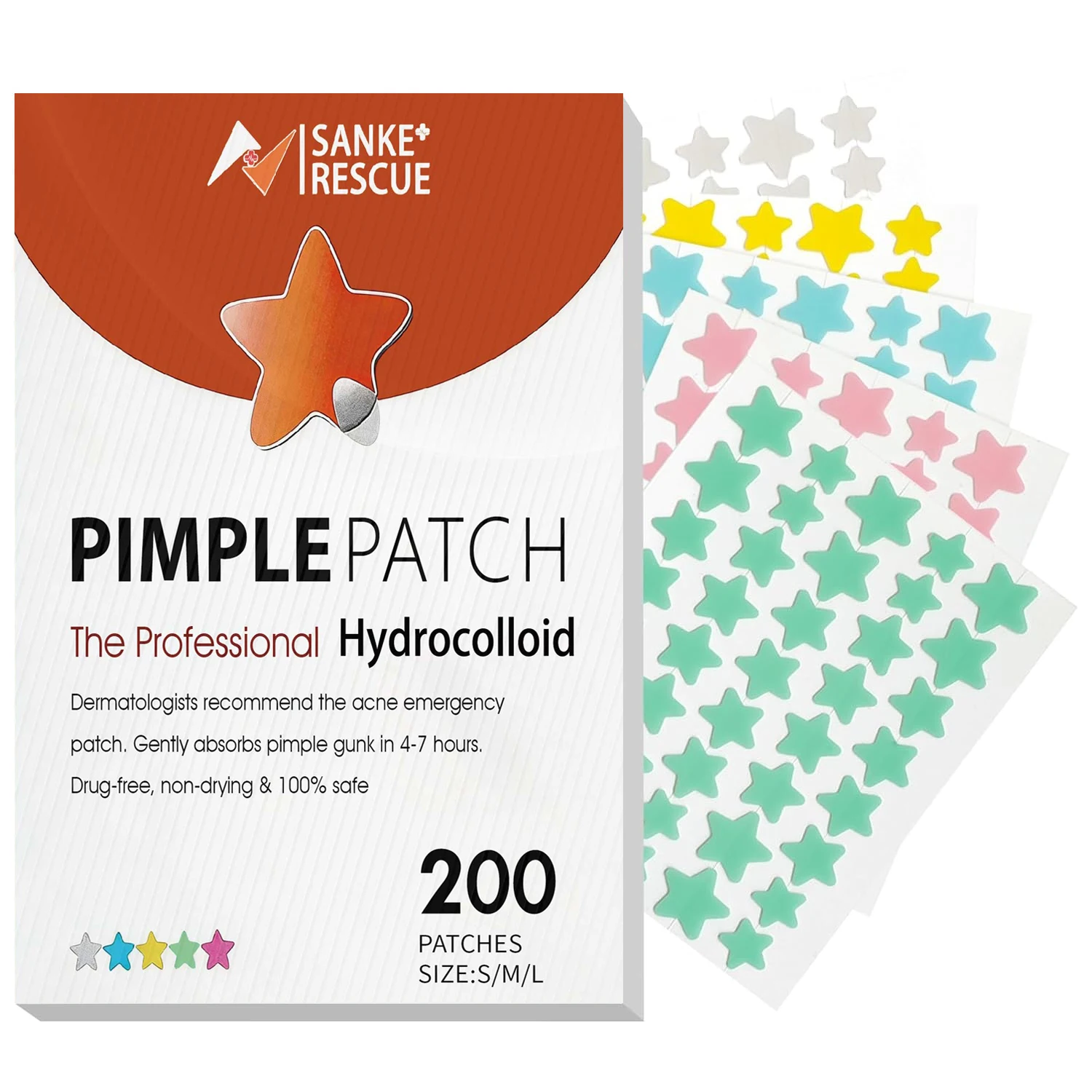 200Pcs Pimple Patches for Face Colorful Hydrocolloid Acne Patches Cute Star Zit Covers Spot Stickers with Tea Tree Acid Cica Oil