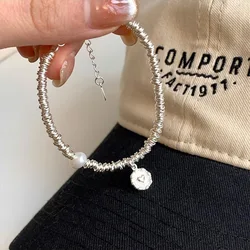 925 Sterling Silver Bracelets for Women Men String Accessories Trend Vintage Simple Heart Pearl Pendant Party Jewelry Gift
