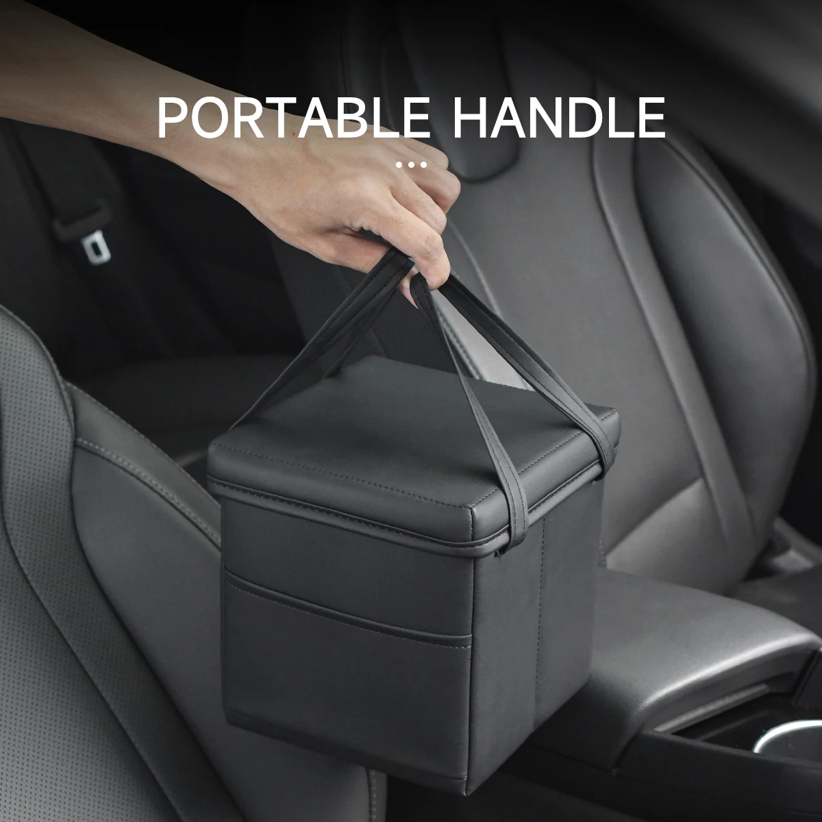 Multifunctional Car Storage Box Universal Car Finishing Leather Large-capacity Storage Bucket With Lid Car Interior Accessories