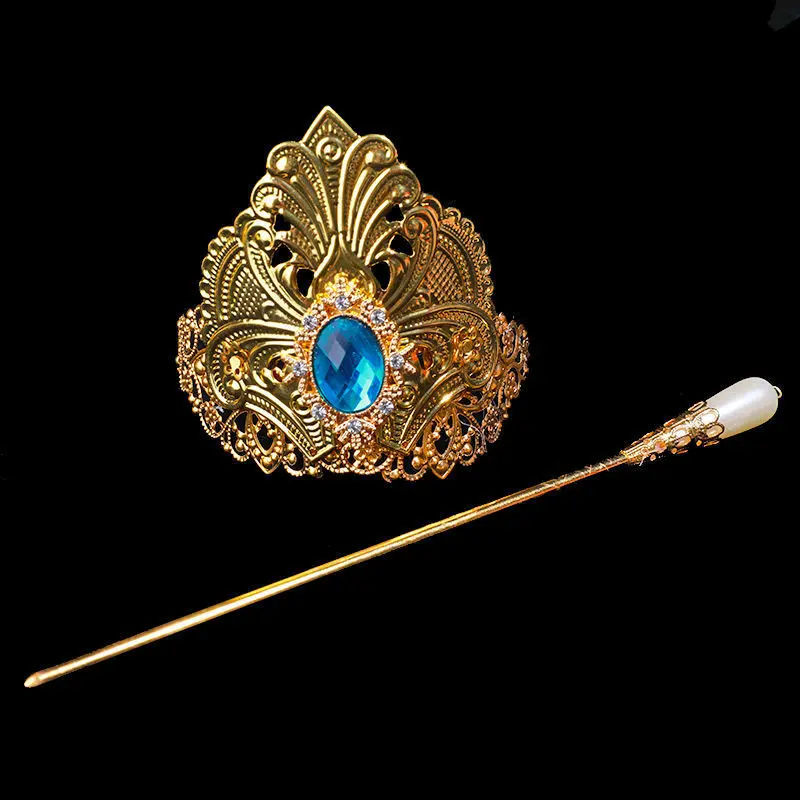 Ancient Hair Crown Hanfu Imitated Gem Headdress Dragon Flower Hairstick for Women