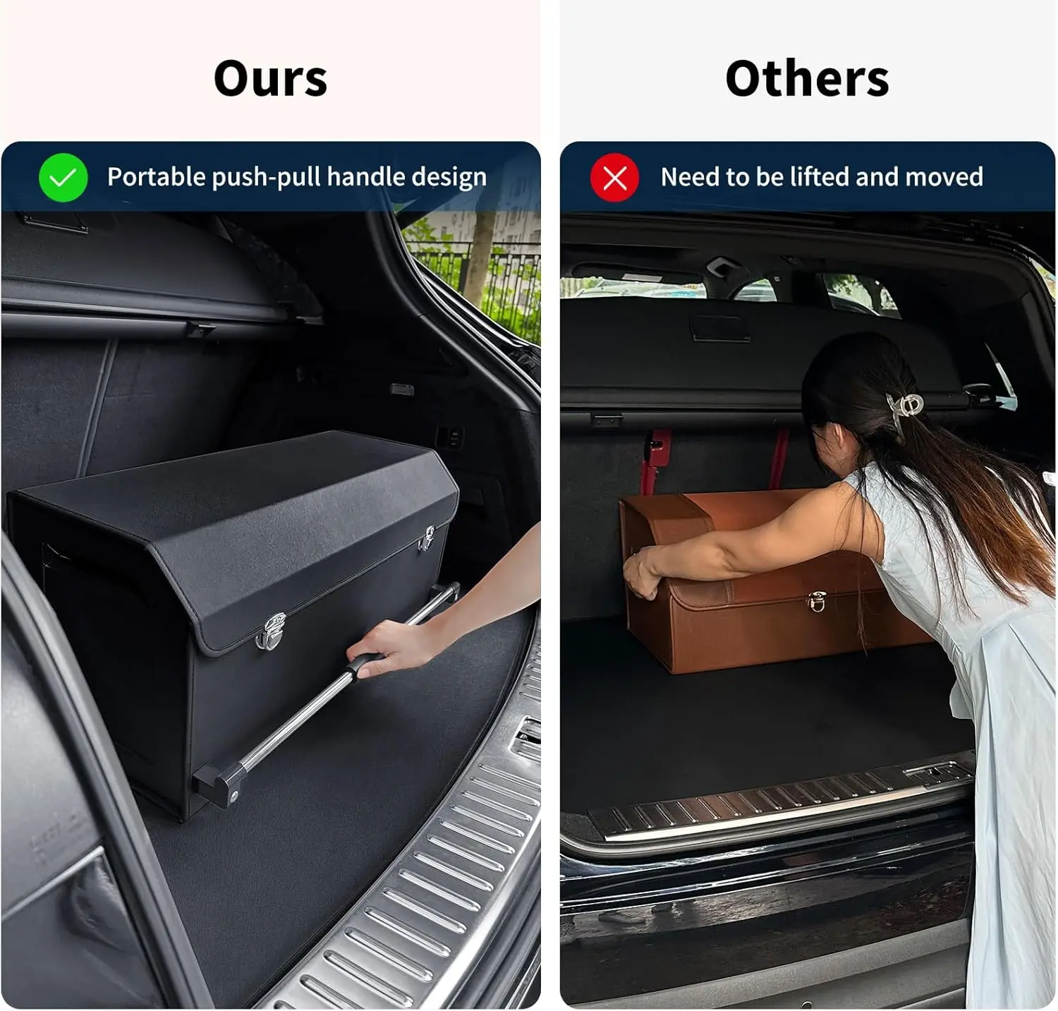 Car Organizer Trunk, Durable Collapsible Leather Car Trunk Organizer with Lid and Sturdy Handle, Auto Cargo Storage Compartments