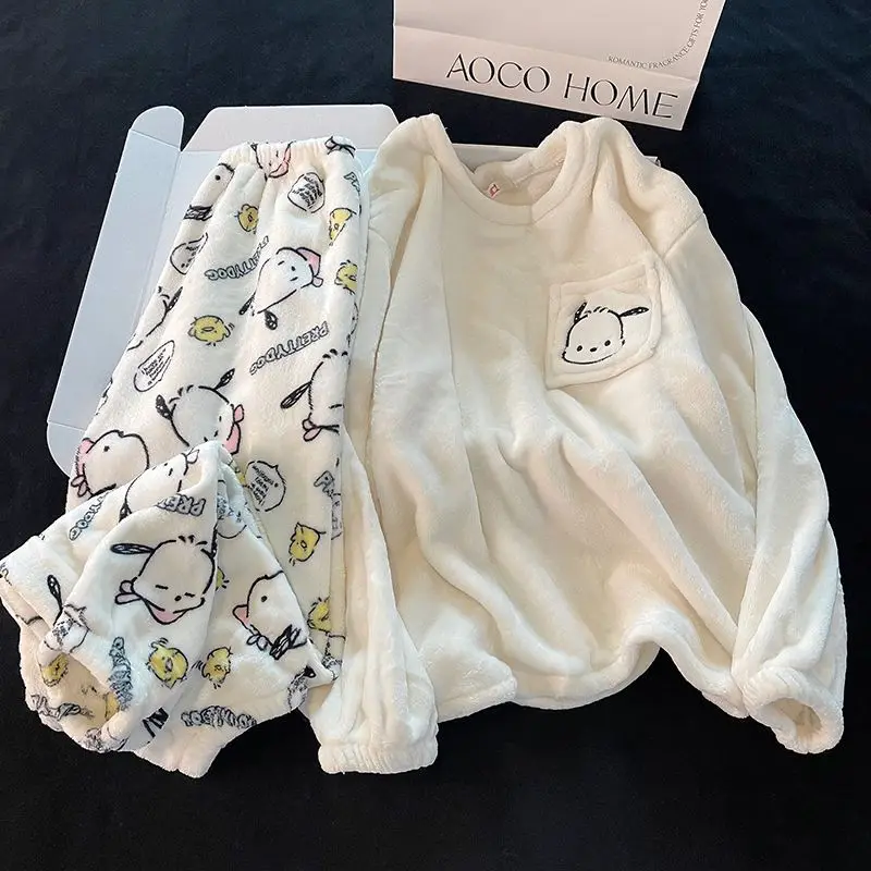 بيجامة ماي ميلودي الوردية للفتيات سميكة للخريف والشتاء بلوفر مخملي مرجاني من الفلانيل ملابس منزلية يمكن ارتداؤها في الخارج #5