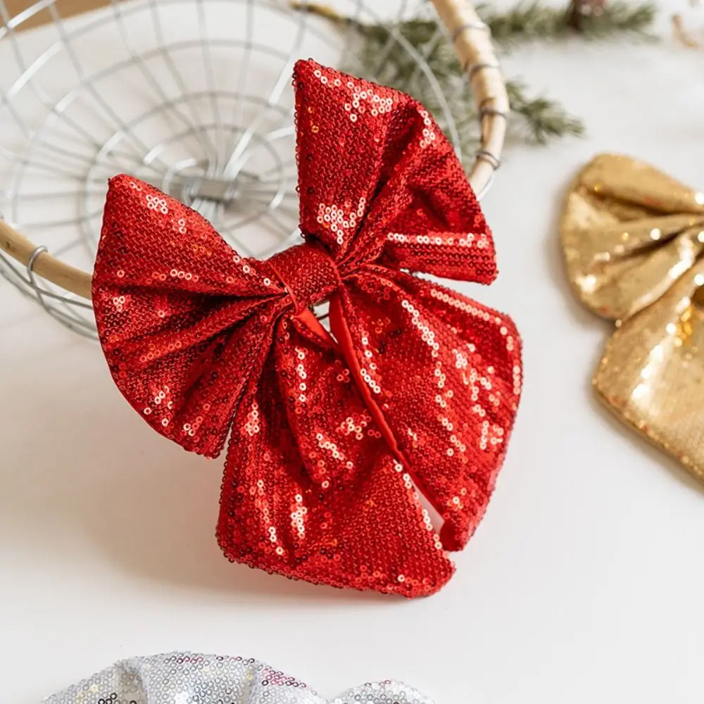 Large Sparkling Glitter Christmas Bow DIY Exquisite Christmas Tree Bowknot Ornaments Cartoon Rustic Merry Christmas Decorations