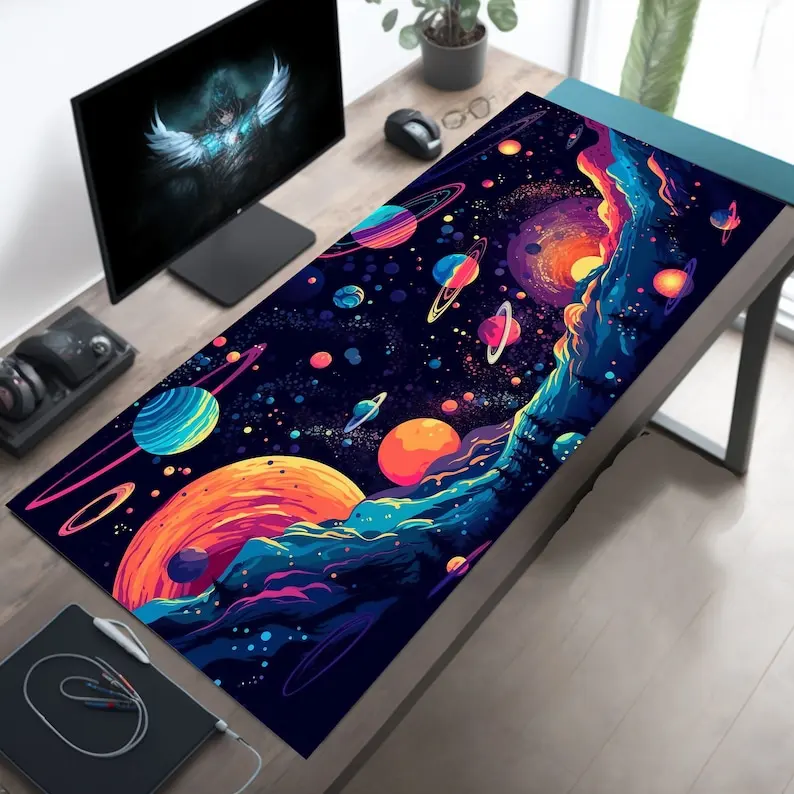 Galactic Explorer Desk Pad: Unleash Your Inner Astronaut with Our Starry and Planet Desk Mat Mouse Pad  Keyboard Pad