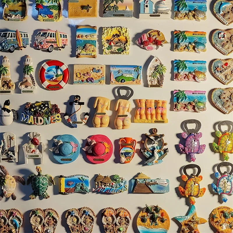 Maldives Creative Painted Magnetic Fridge Stickers Seascape Beach Turtles Travel Souvenir Decoration Crafts Gift