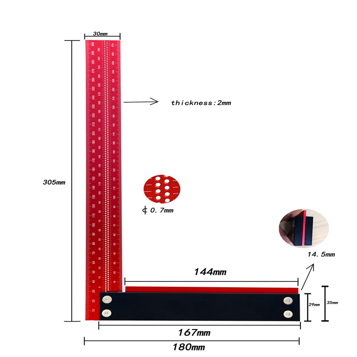 Woodworking L Square Ruler 300mm 12 inch 90 Degree Precision Measurement Guage Aluminum Alloy Framing