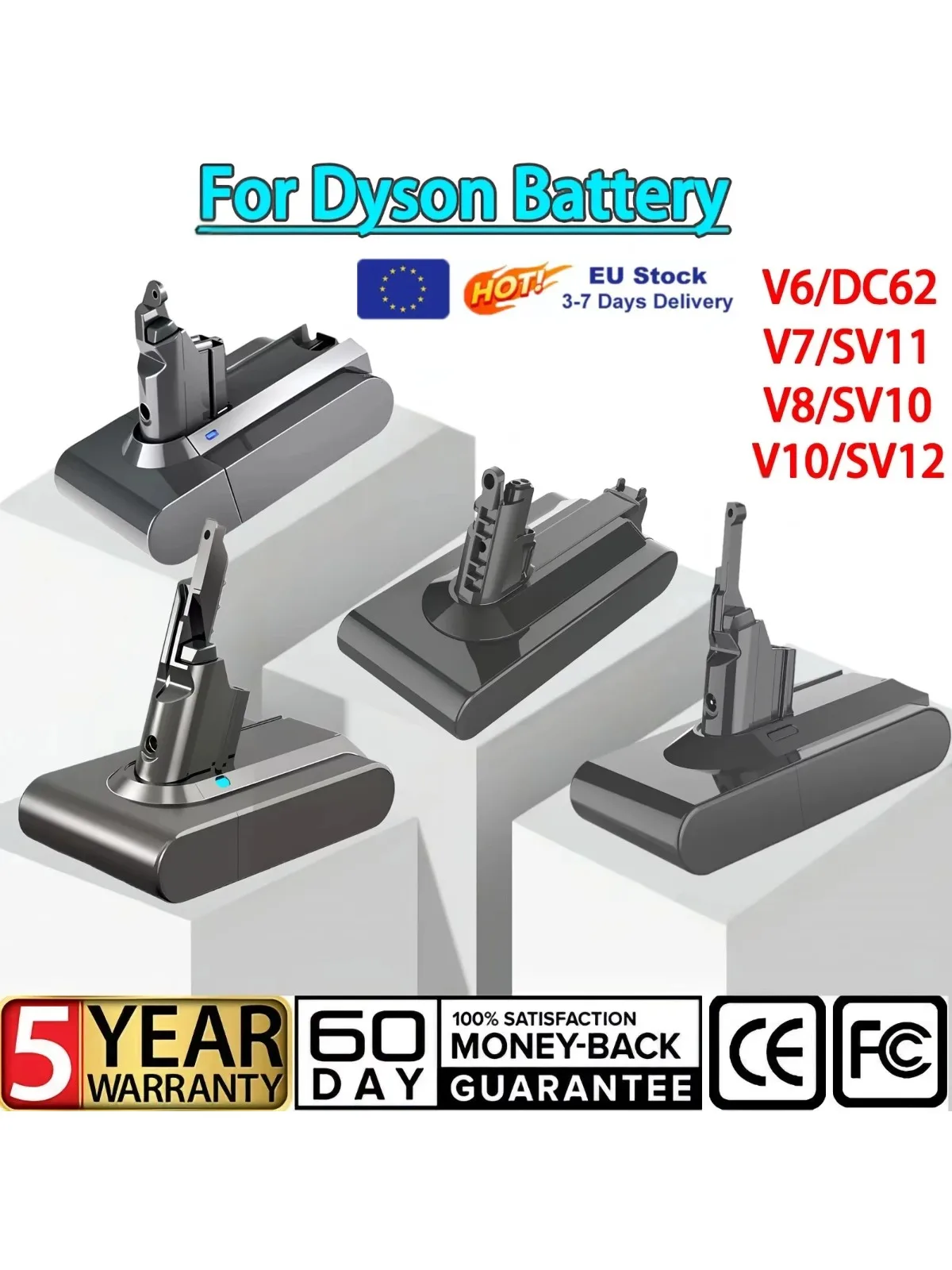 Batterie de remplacement 21.6V pour aspirateur à main sans fil Dyson toutes séries 12800mAh V6 V7 V8 V10 DC62 SV10 SV11 SV12