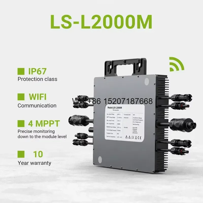 Wmwmnu 2000W On Grid Micro Inverter 4 MPPT IP67 Waterproof Smart Solar Inverter for European Residential PV System OEM