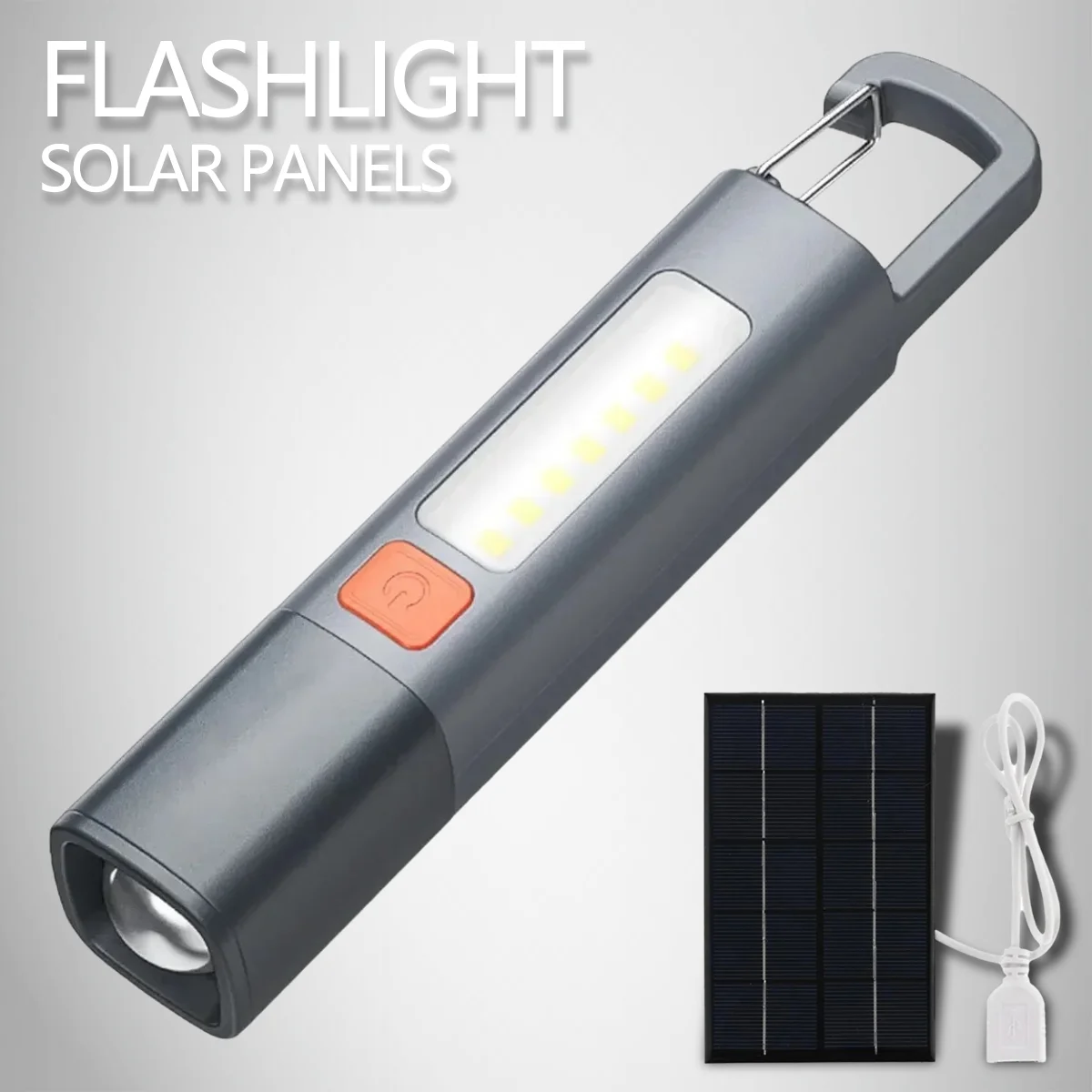 Strong Light ABS Flashlight USB Solar Charging Set Portable Outdoor Camping Pendant Light Telescopic Focusing COB Side Light