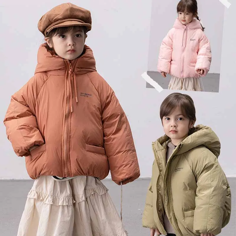Chaqueta gruesa de plumón para niños, prendas de vestir exteriores cortas con capucha, ropa de algodón cálida para niñas, abrigo informal de otoño, Parkas de nueva moda