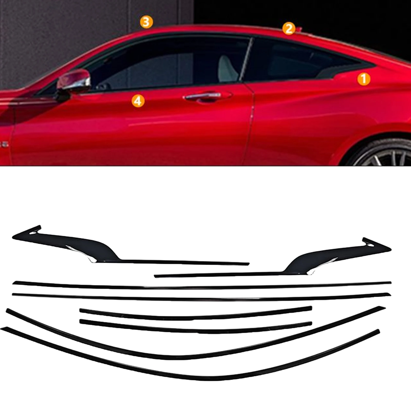 

For Infiniti Q60 2017-2022 Exterior Window Trim Strip Glossy Black Door Waterproof Seal Shade Moulding Decorative